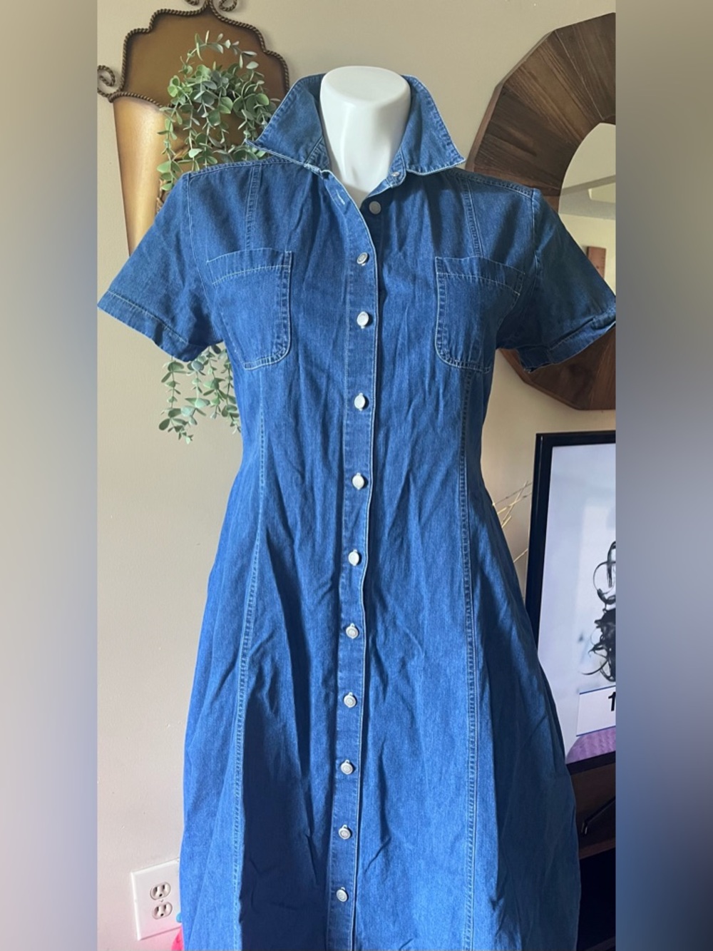VINTAGE Laura Ashley Indigo Denim Button-Front  Dress